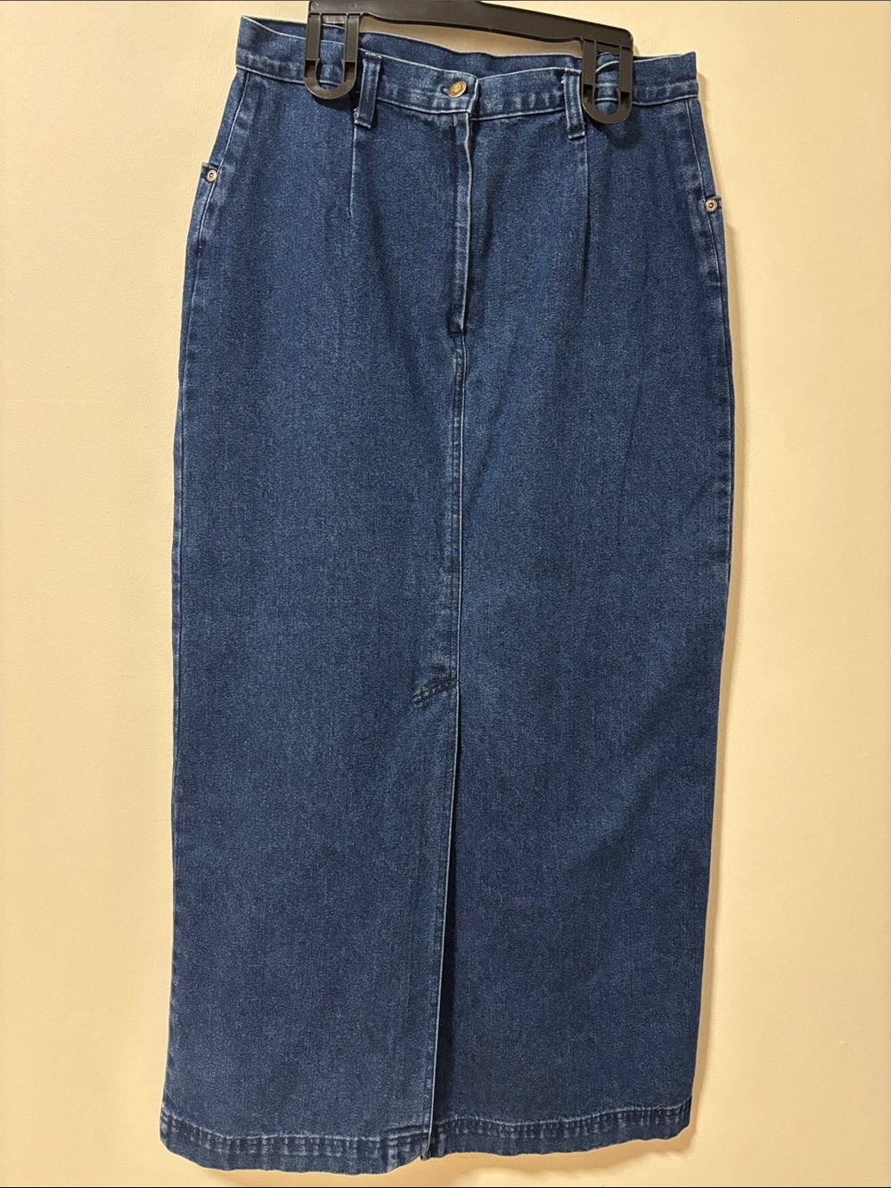 Vintage Simon Chang (12) Dark Wash Denim Maxi Skirt Back Slit 100% Cotton - Picture 12 of 15